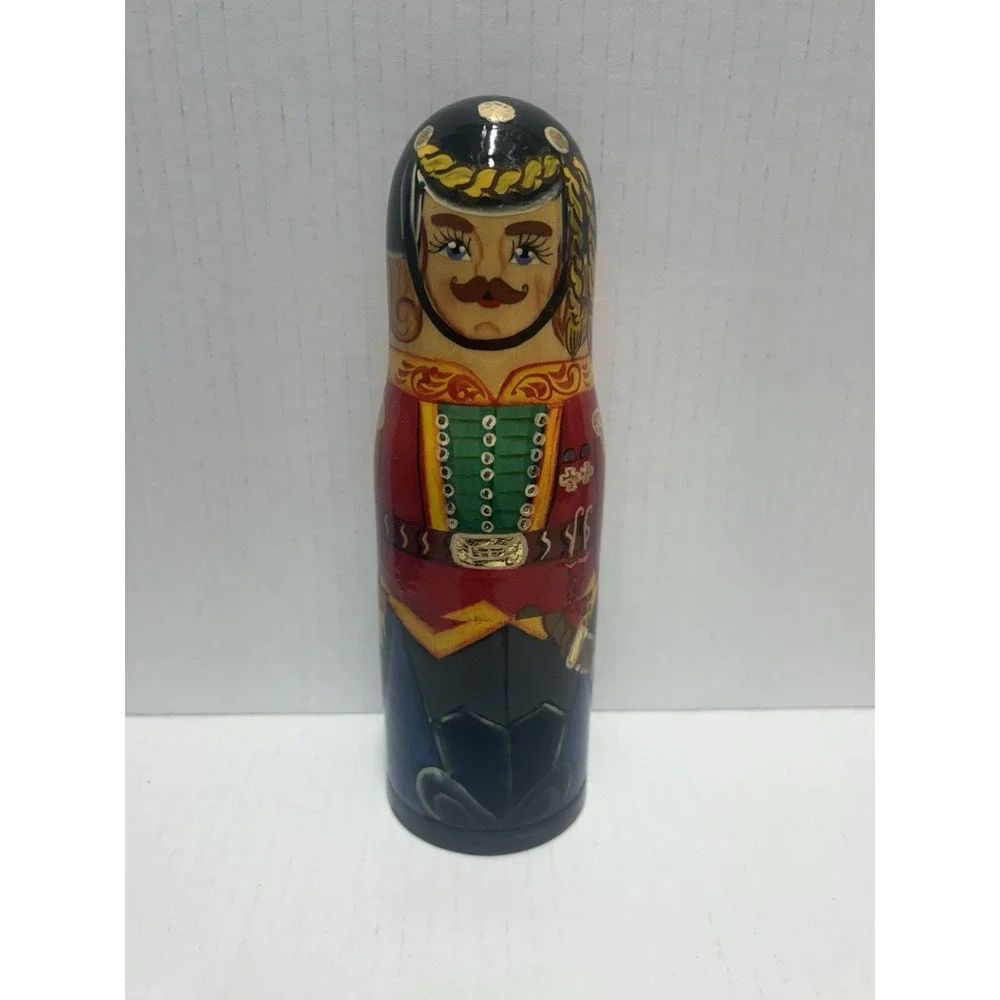 Russian Matryoshka Wooden Nesting Doll Vodka‎ Mini Bottle Holder Soldier 7.5 in